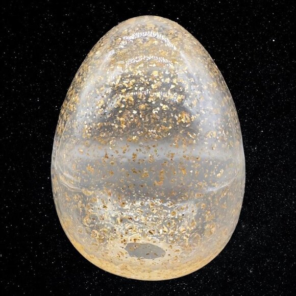 Art Glass Clear Copper Glitter Egg Shaped Decor Paperweight 5.5”T 4”W - Picture 2 of 5